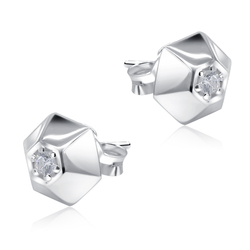 Hexagon Designed With CZ Stone Silver Ear Stud STS-5533